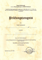 Prüfungszeugnis von Guido Schrauwers zur erfolgreich bestandenen Waffensachkungeprüfung nach §7 WaffG für Kurzwaffen und dazugehörige Munition